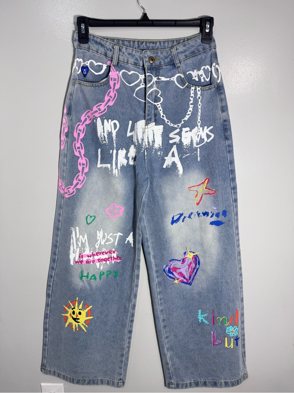 NWT Aelfric Eden Painted Graphic Wide-Leg Jeans Y2K